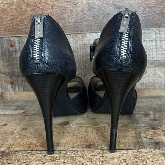 Michael Kors Black Leather Peep Toe Heels Back Zip Size 10 - Picture 8 of 14